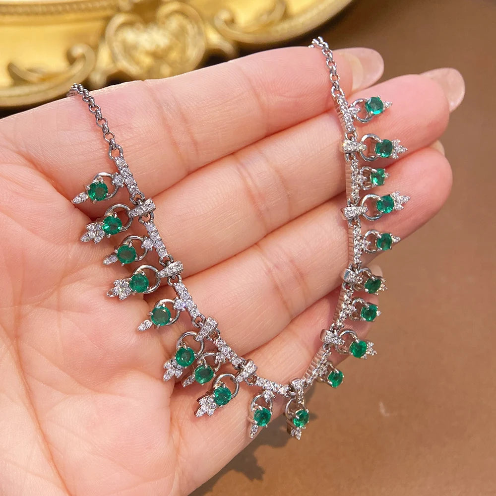 Gioiellieri Hot Popular Vintage 925 Silver Emerald Pendant Necklace New Fashion Classic Style Unisex Gift