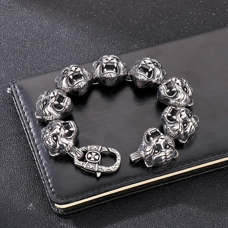 KALEN Hip Hop Stainless Steel Id Tiger Men Titanium Zodiac Beaded Bracelet