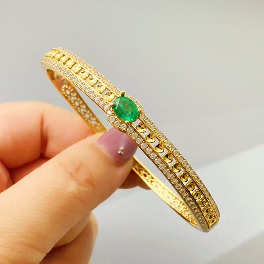 Gioiellieri Sterling Silver Emerald Bracelet with Natural Green Stone for Ladies S925 Fine Jewelry Elegant Gemstone Anniversary Present
