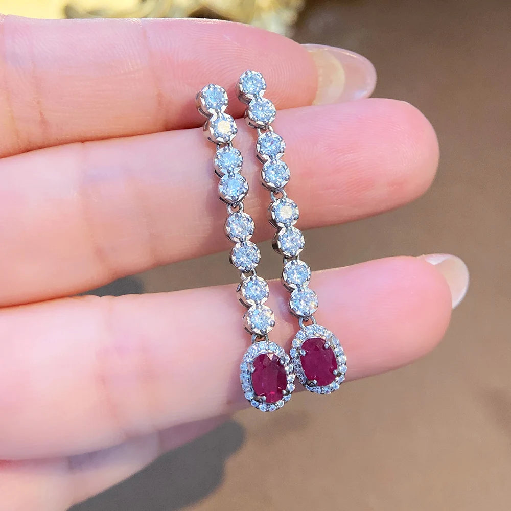Gioiellieri Dainty Natural Ruby Drop Earrings Gold Plated 925 Silver Luxury Minimalist Claw Setting Yashiman Women's Third Party Appraisal