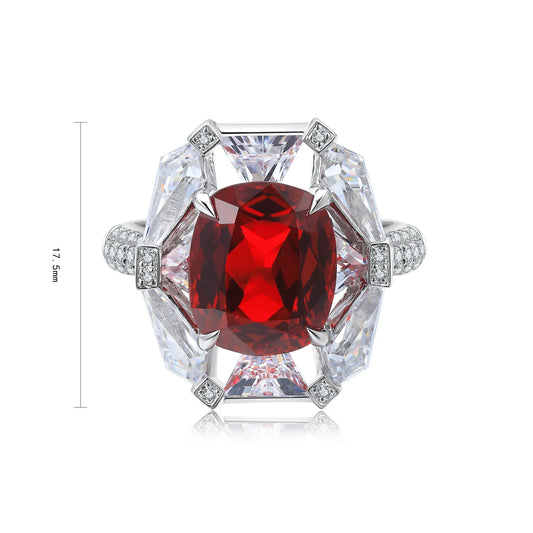 Gemfiori Jewelry Trendy High Quality S925 Silver Cultivated Ruby Ring Unisex Engagement Ring for Wedding Party or Gift