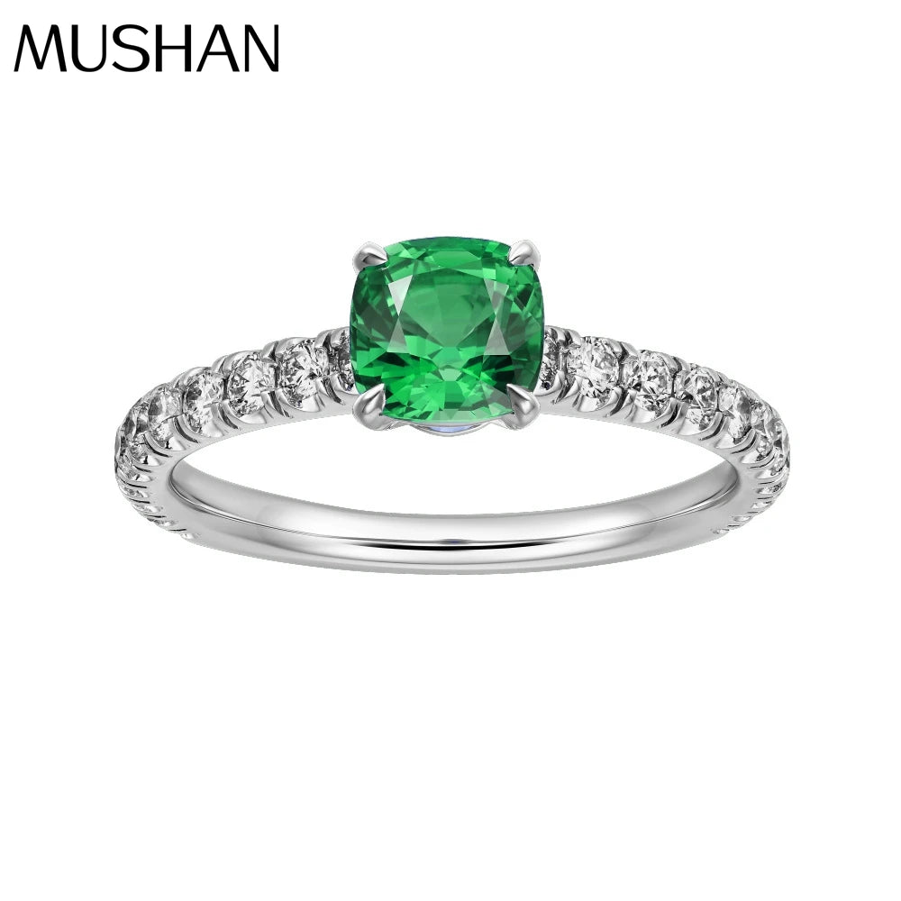 MuShan Jewelry Factory New 2ct Lab Grown Ruby Blue Grandmother Green Fat Square 5*5 Simple Versatile and Niche Ring