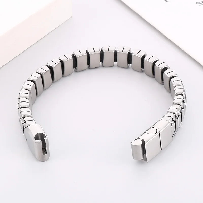 REBEL 225mm Fashion Cowhide Leather&Stainless Steel Wrapping Bandage Links Bracelet