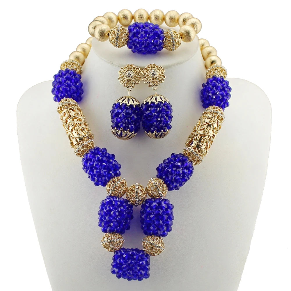 Zhuerrui Striking African Red Crystal Bead Jewelry Set Floral Design Nigerian Bridal Necklace Perfect for Engagement YL70