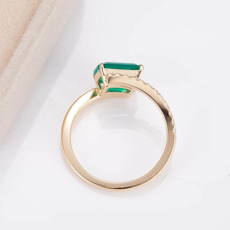 Messi Jewelry  MSR-1159 18K Yellow Solid Gold Lab Grown Emerald Ring
