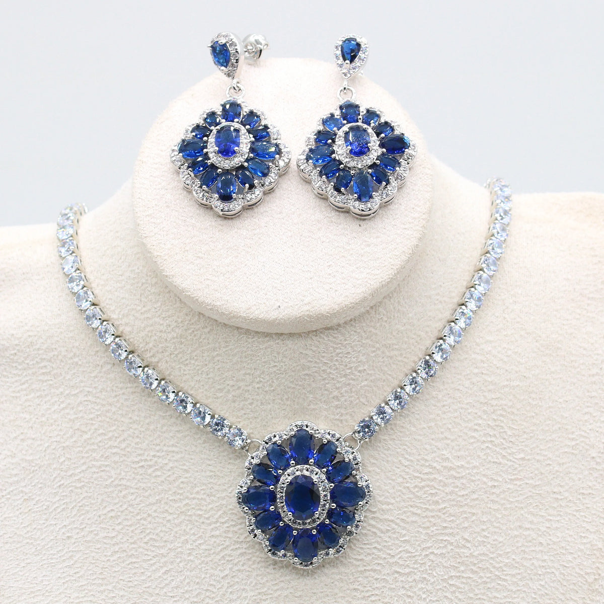 XOTICA 925 Silver Stamp Green Peridot Necklace Earring Set Luxury Wedding Party Jewelry for Women Gift Engagement Anniversary Zircon