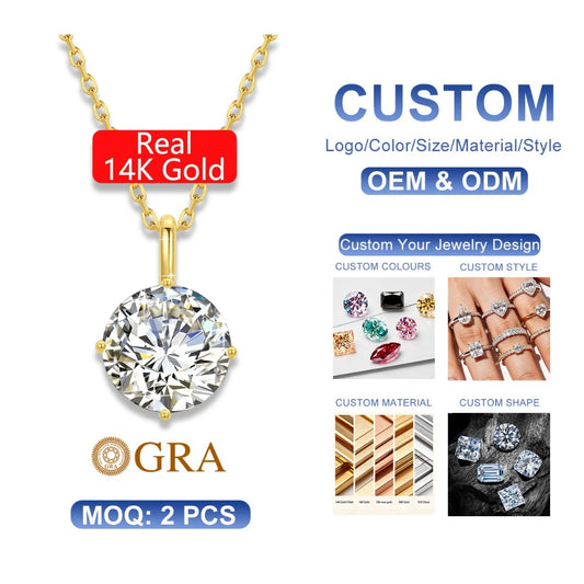 Gioiellieri Fine Jewelry Supplier Woman Wedding New Year Gift 1ct 2ct 3ct Moissanite Hard Hollow 14K Gold Classic 4 Prong Pendant