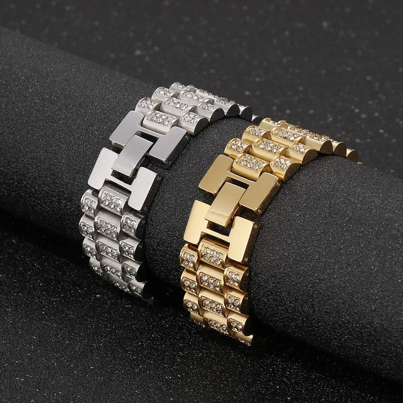 Top Quality Titanium Steel Hip Hop Zircon Popular Fashion Men Stainless Steel Bracelet