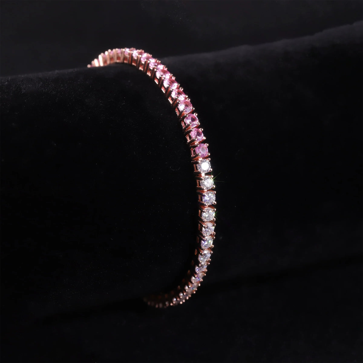 Gemfiori Gradient Pink Tennis Bracelet 925 Silver Pink Lab Grown Sapphire & White Moissanite Silver Rose Gold Plated Tennis Bracelet