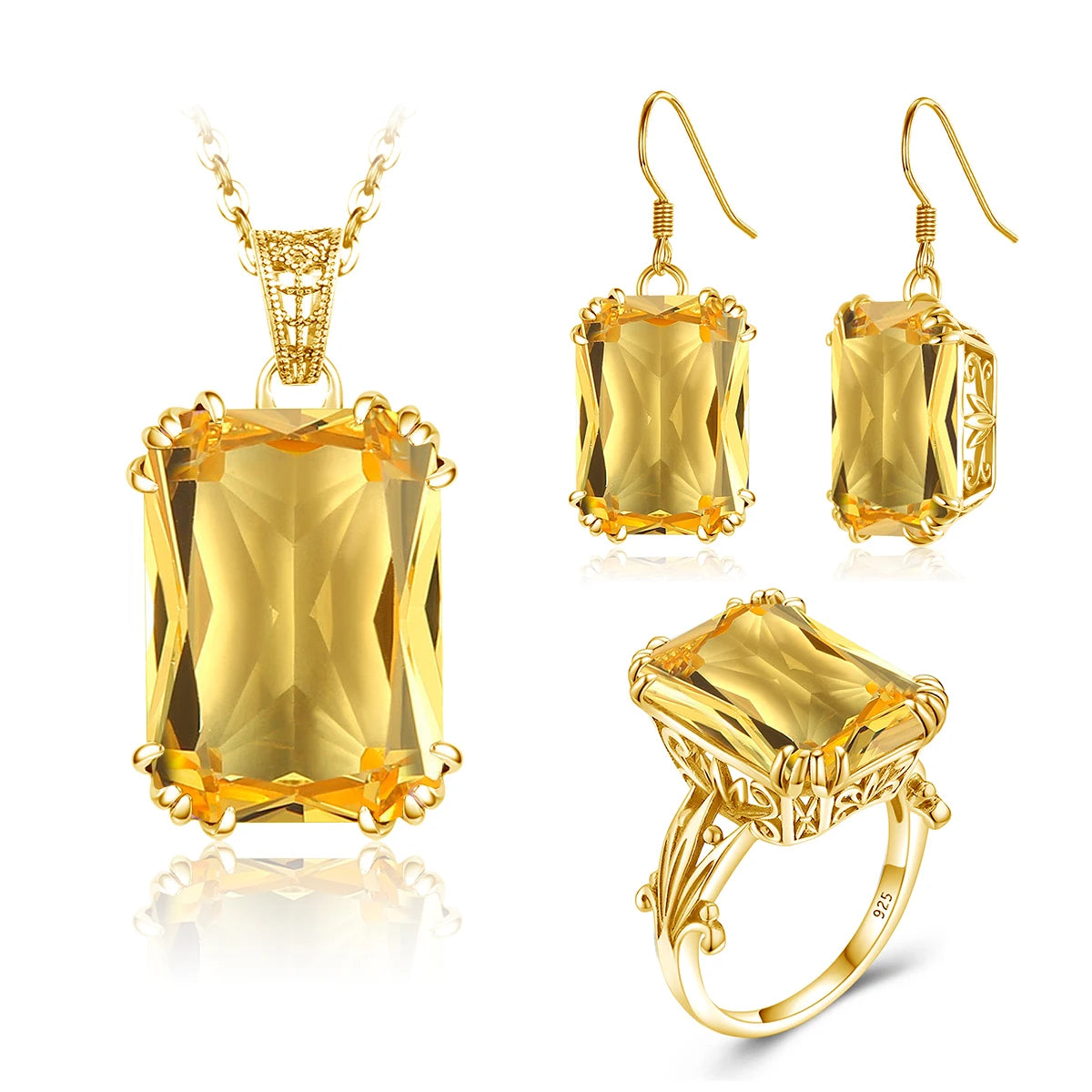 ArtistA Emerald Gemstone Vintage Engagement Wedding 925 Sterling Silver 18K Gold Plated Jewelry Set with Ring Earrings Pendant for Women