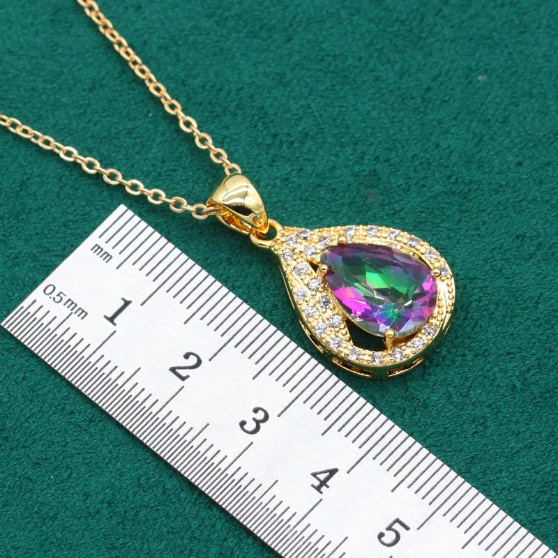 XOTICA Custom Gold Jewellery Set for Women Wedding Rainbow Zircon Bracelet Earrings Necklace Pendant Ring-Dazzling Alloy for Parties