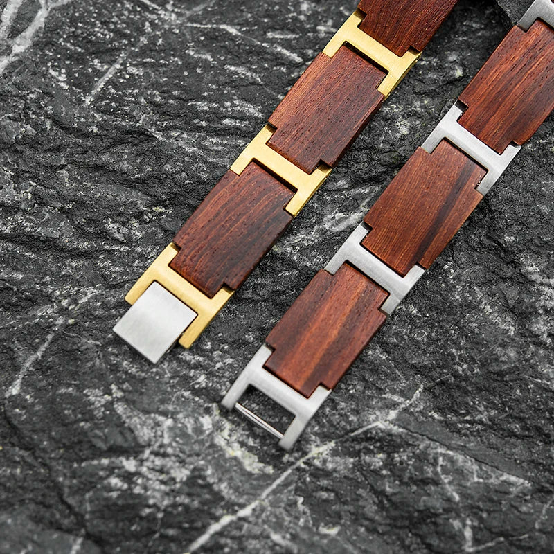 REBEL Personalized Custom Name Engraved Stainless Steel & Wooden Chain Link Casual/Sporty Bracelet Gift Men Women Model S03
