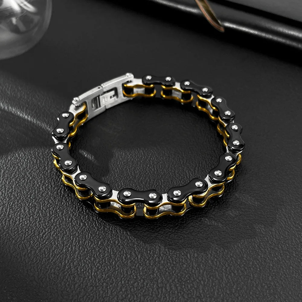 REBEL Locomotive Chain Men Personalized Bracelets Red studded Bracelet Punk Vintage Stainless Steel Jewelry Waterproof ALN2601001446