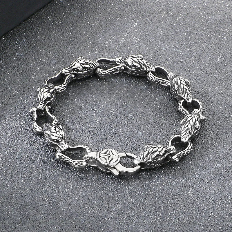 REBEL Fashion Bracelets Men Stainless Steel Punk Wolf Head Links Bracelet Bangle