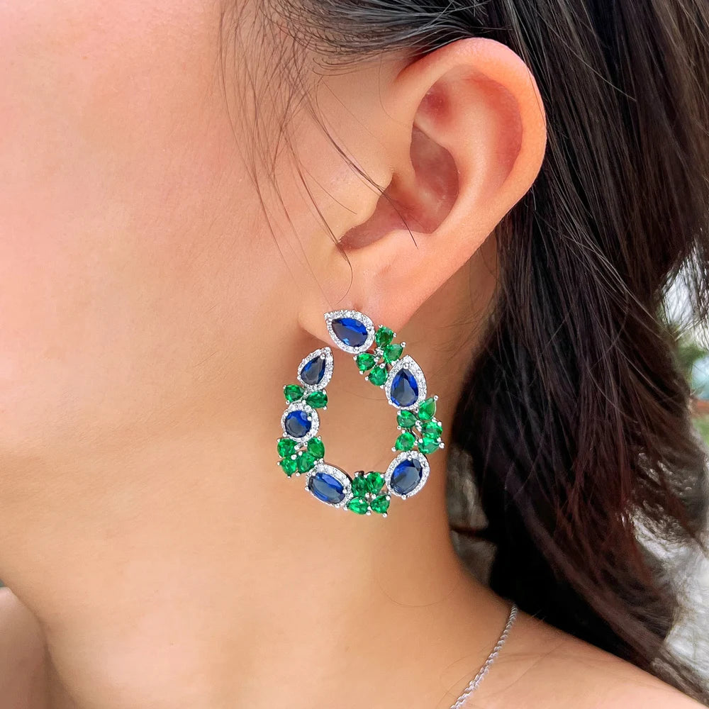 S&S Green Leaf CZ Pavé Dangle Drop Earrings – Rhodium Silver Plated – Collection