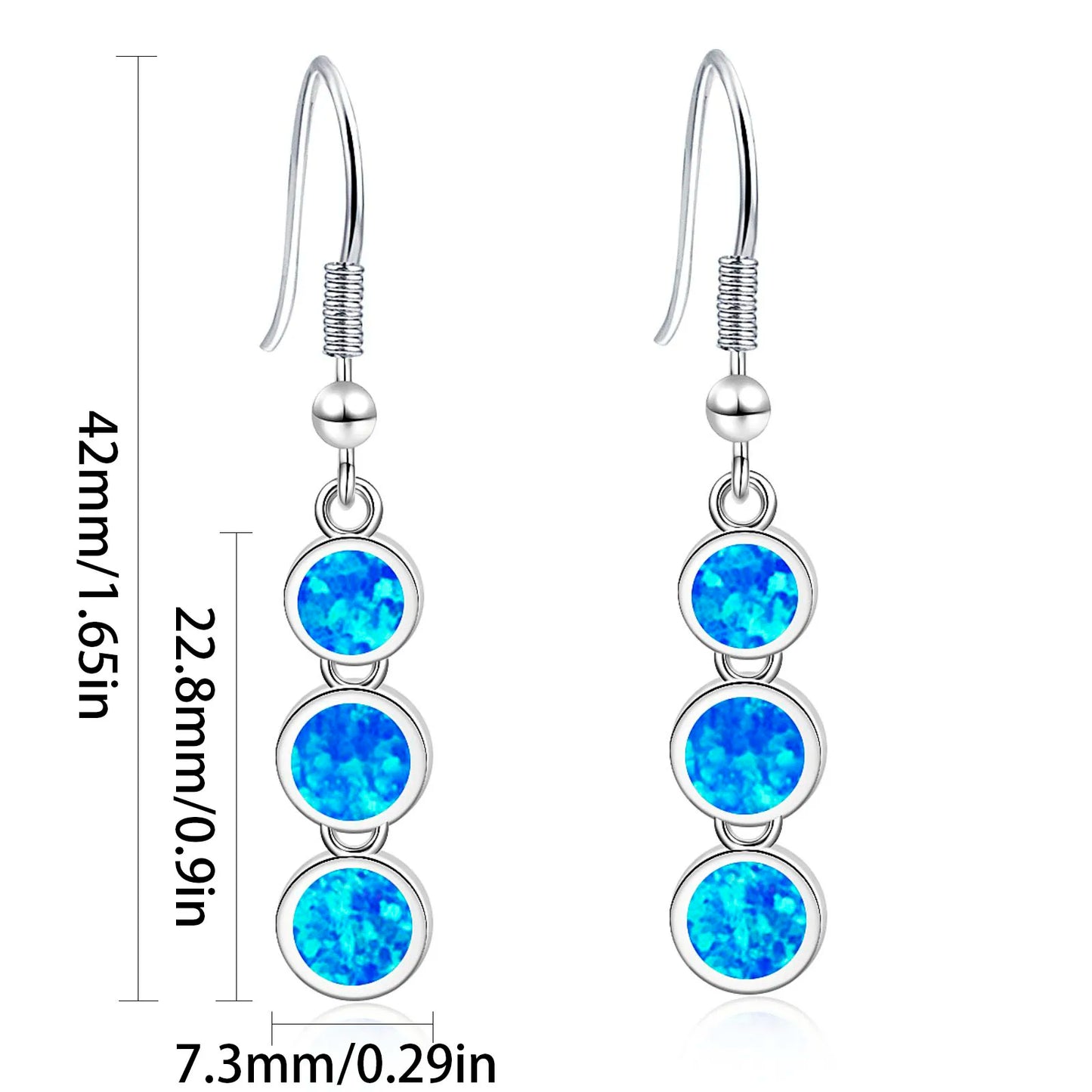 Dainty Layered Blue Opal Earrings - Handcrafted Silver Plated Long Circle Dangle Jewelry Bulk