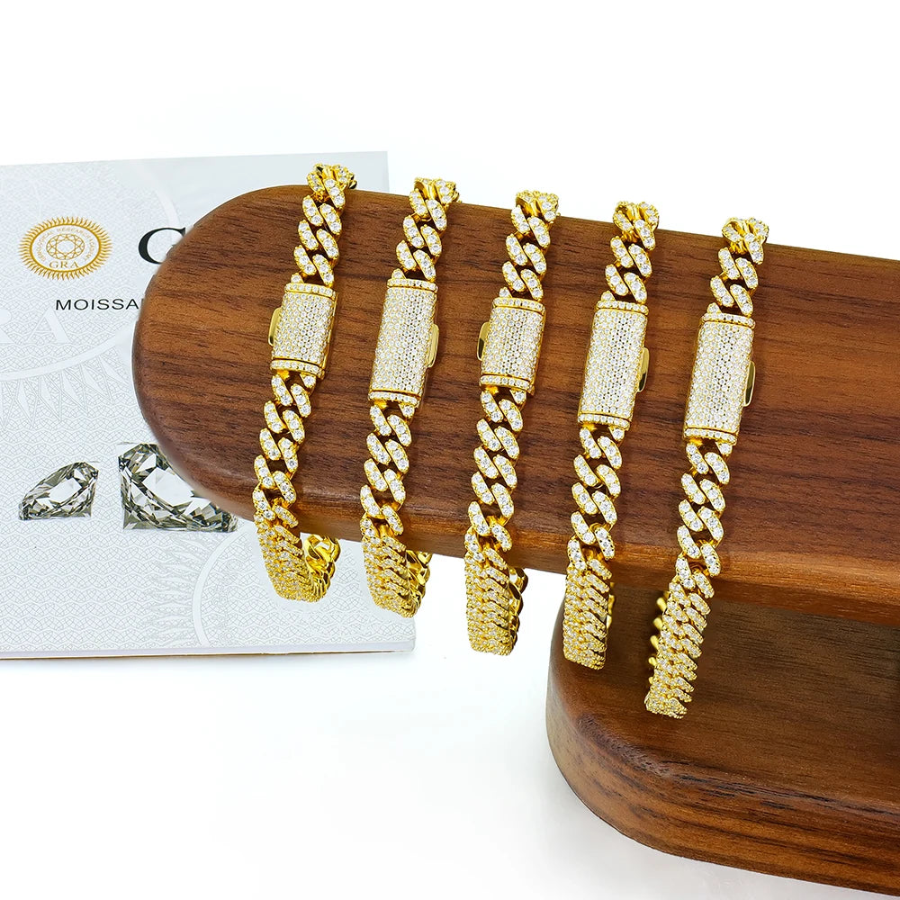 Gemfiori Mens Cuban Link Chain Bracelet 6mm Width S925 Silver Plated White /Yellow /Rose Gold Plated, Iced Out with Moissanite Stone EV