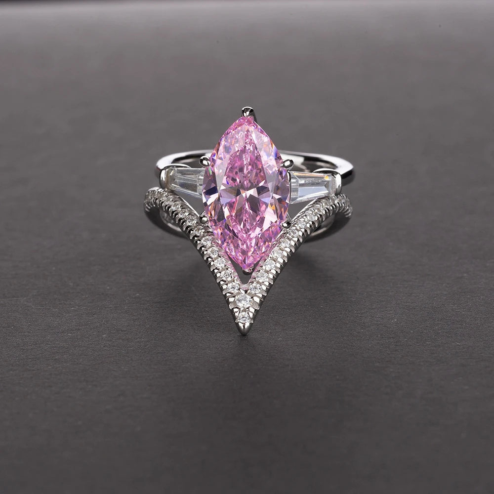 MuShan Jewelry Factory New Set of Jewelry 8*14 High Carbon Diamond 6 Carat Horse Eye Ring With Personality