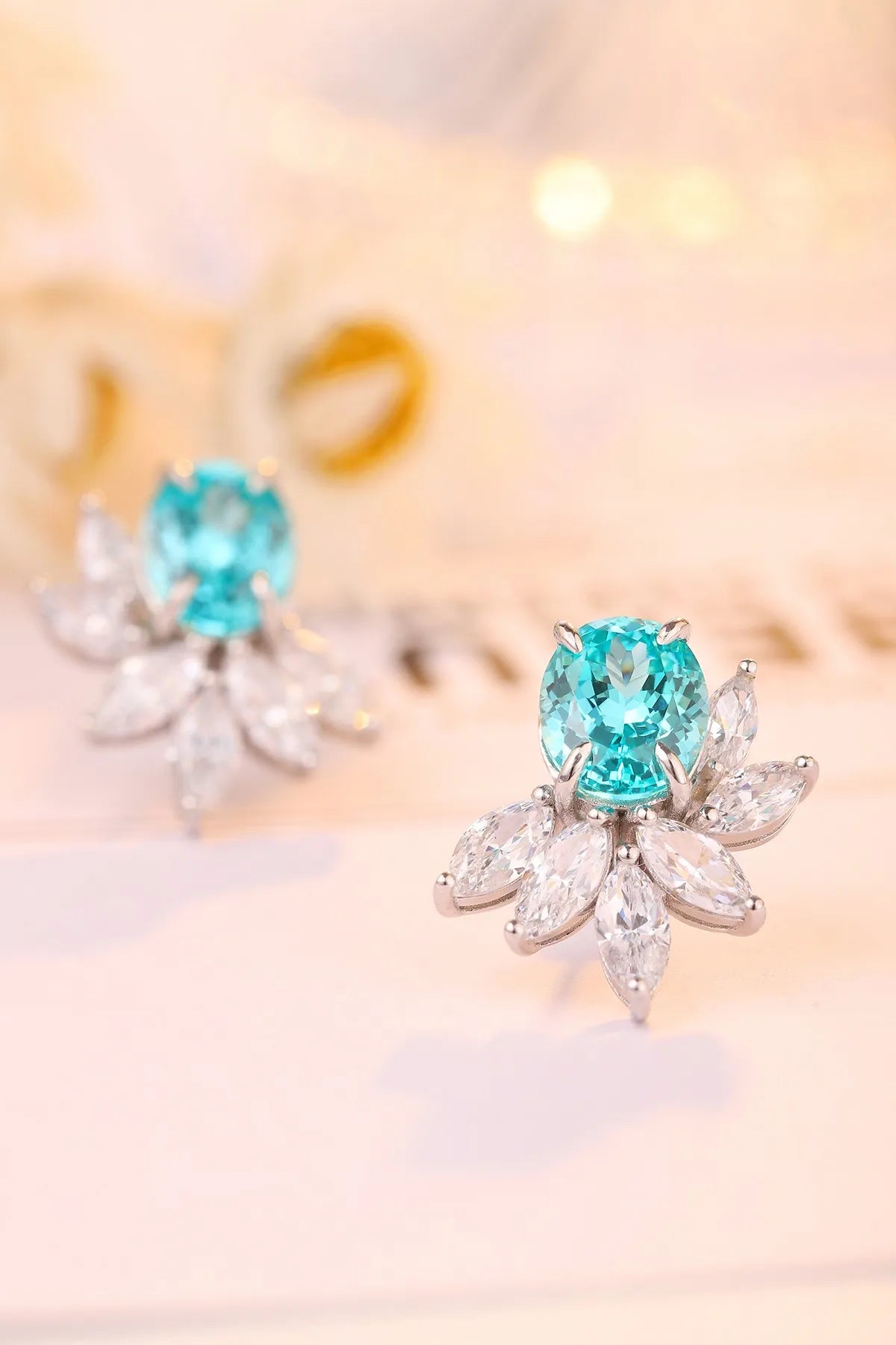 Gemfiori Anster High Quality S925 Lab Grown Paraiba Earring Stud Dainty Gemstone Stud Earrings for Women Daily Wear Gift