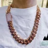 REBEL Rose Gold Cuban Link Chain and Bracelet Set for Men 18mm Chain with Bling Iced Out Lock Hip Hop Fashion Jewelry