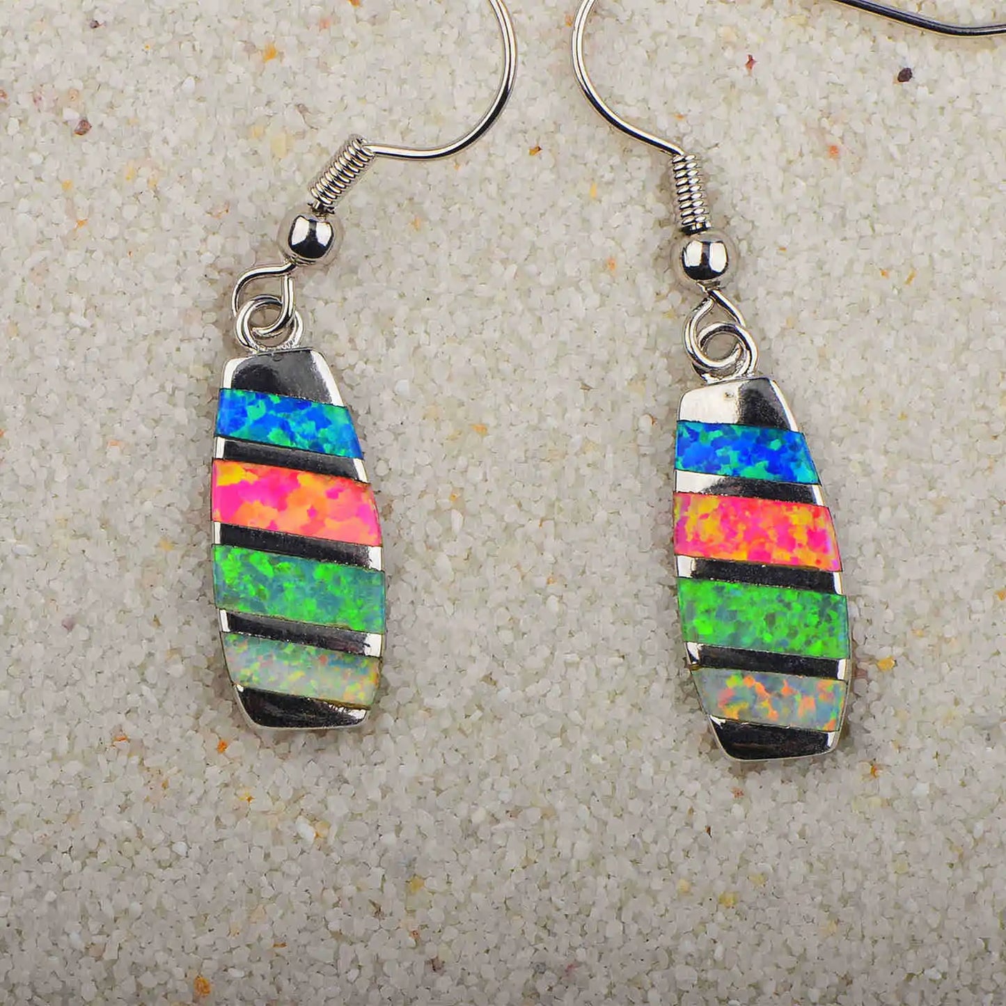 TikTok Ins European and American Style Opal Color Women's Gold-Plated Rectangular Simple Opal Drop Earrings Wholesale