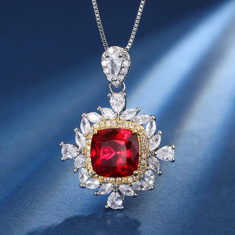 Gemfiori New European and American Retro Emerald Zircon Pendant Ring Sunflower Luxurious High-end Jewelry Set