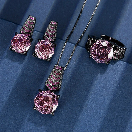 Gemfiori 2025 New Jewelry Brass Gold-plated Dried Rose Temperament Light Luxury Set