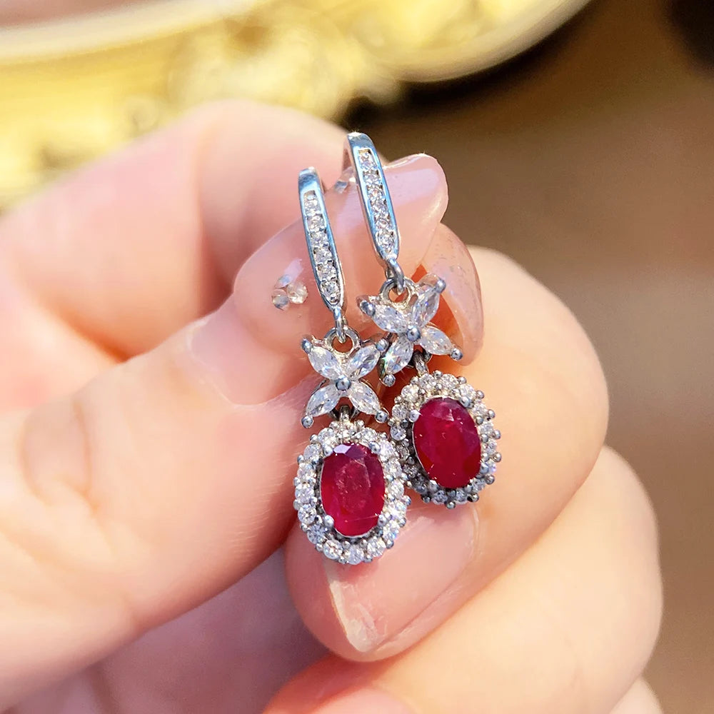 Gioiellieri Luxury Natural Red Ruby Earrings 925 Sterling Silver Wedding Party Gift Fine Jewelry
