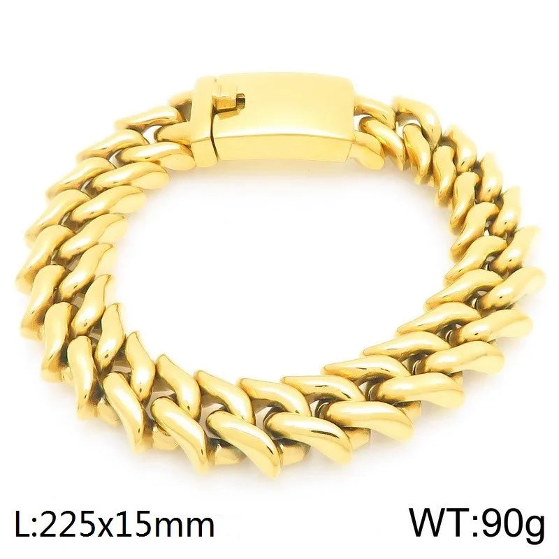 REBEL Polished Fashion Bracelets Men Stainless Steel Trendy Link Bracelet Bangle