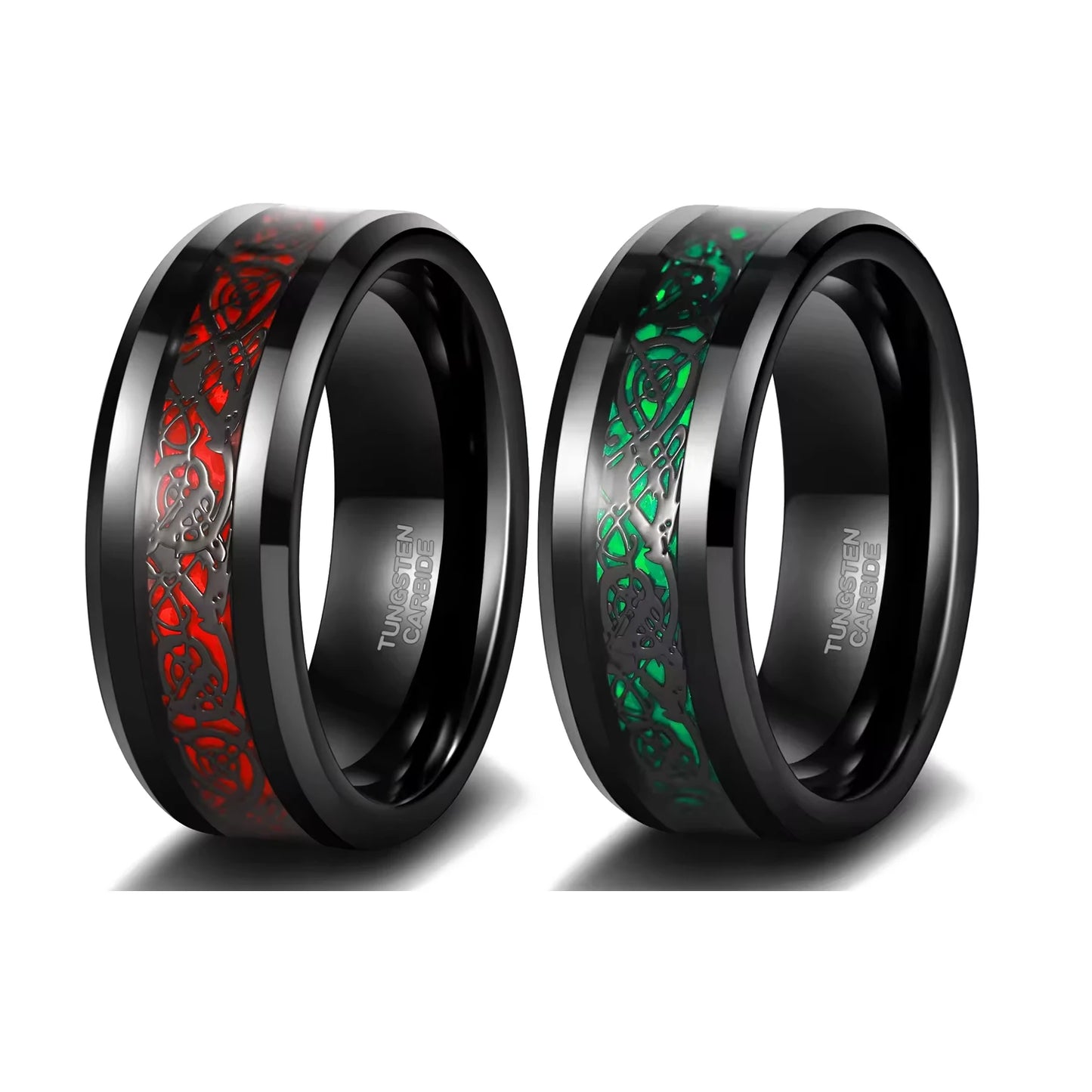 Tempusort Trendy 8mm Tungsten Red Wedding Ring for Men Dragon Tungsten Rings Green Fashion Jewelry Finger Rings Dropshipping