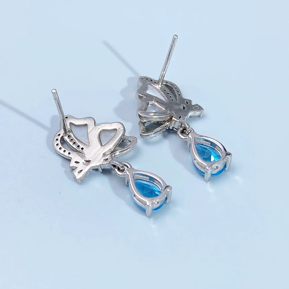 Gioiellieri Natural Swiss Blue Topaz Earrings S925 Sterling Silver Drop Earrings for Women Fine Jewelry December Birthstone Anniversary