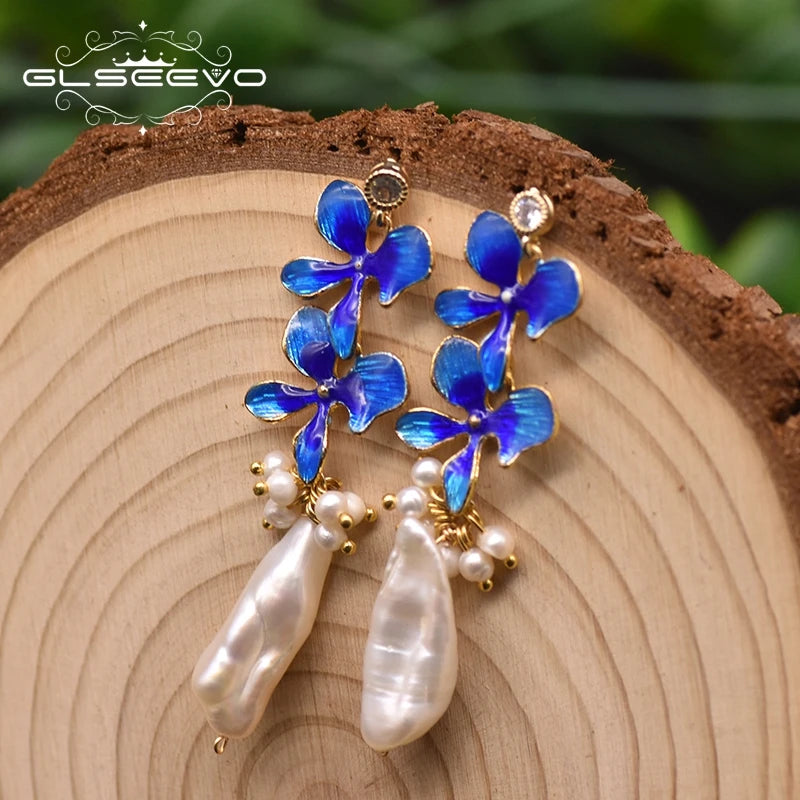 GLSEEVO Natural Freshwater Baroque Pearl & Gold Flower Leaves Jewellery Set — Necklace, Earrings & Bracelet