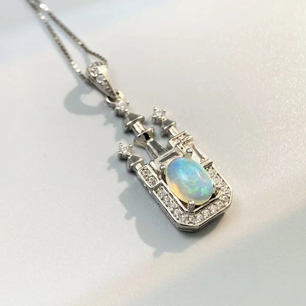 Gioiellieri Natural Opal Pendant with S925 Sterling Silver for Women Elegant Fire Opal Jewelry October Birthstone Healing Crystal Gift