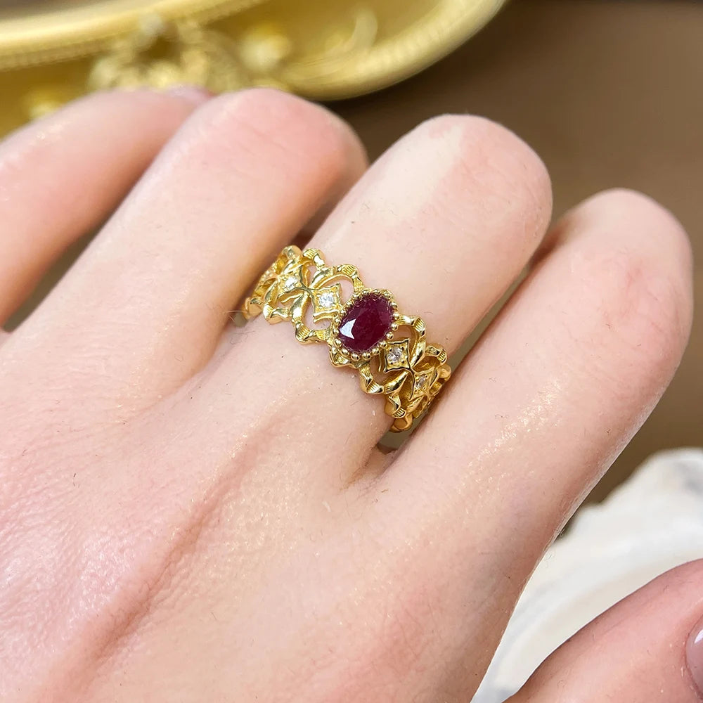 Gioiellieri Natural Red Ruby Ring with S925 Sterling Silver 925 Stamped for Women Luxury Earth Mined Fine Jewelry Anniversary Gift Band