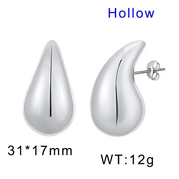 REBEL High-quality Fashion Chubby Water Drop Stainless Steel Hollow Earrings Necklace Charm Temperament Jewelry Set