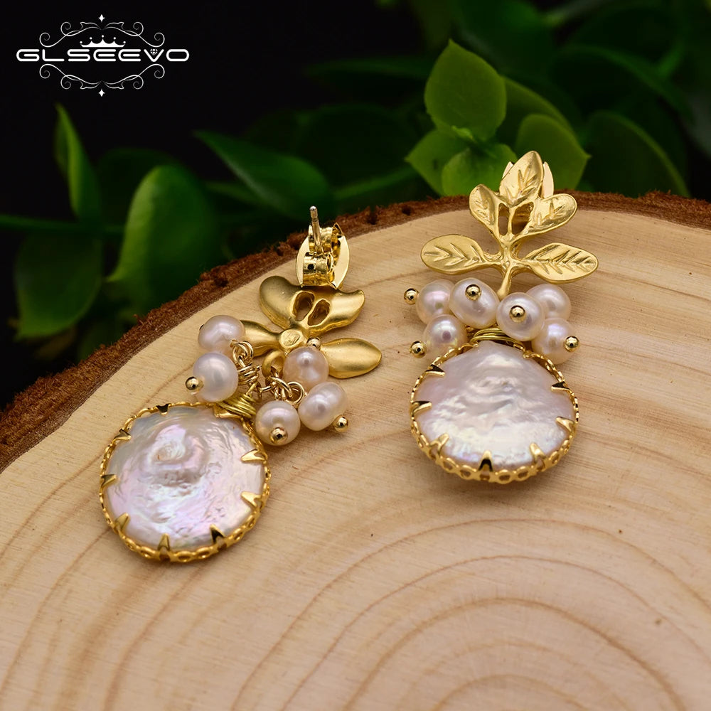 Natural Freshwater Pearl Long Tear Drop Genuine Gemstone Earrings Leaf Monki Earrings for Women Luxury Handmade Fine Jewelry