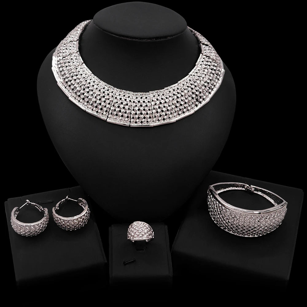 Zhuerrui Luxury Brazilian Gold Plated Jewelry Set Necklace Bracelet Earring Ring Nigerian Woman Wedding Jewelry Sets HC20120314
