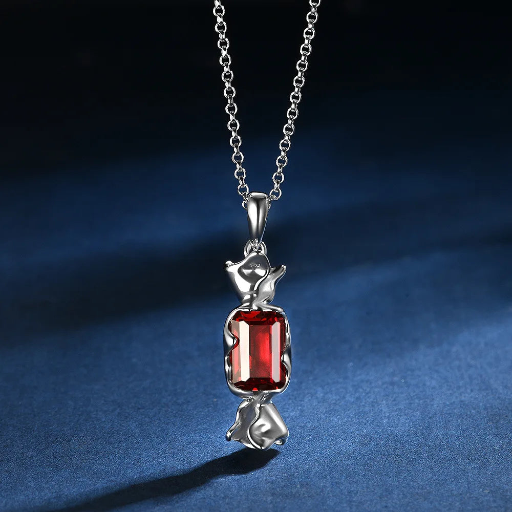 MUSHAN Jewelry Factory New Model S925 Silver Rectangular 6*9 Lab Grown Ruby 1.3ct Exquisite and Fashionable Bright Red Necklace