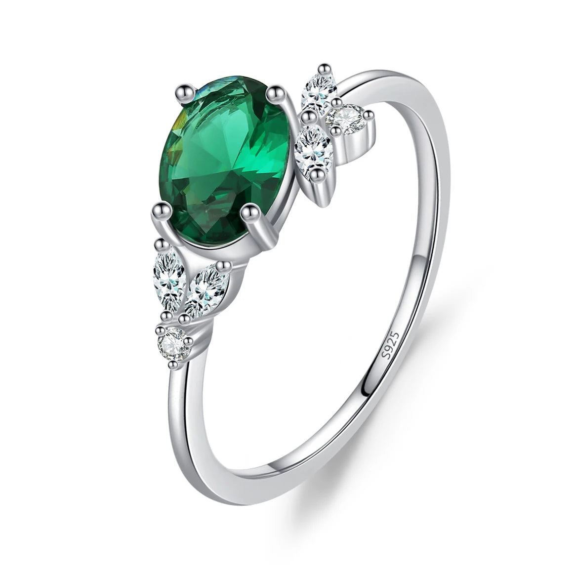 Elegant Women 925 Sterling Silver Emerald 5A 8A Cubic Zirconia Ring Promise Wedding Rings Custom Jewelry Manufacturing OEM/ODM