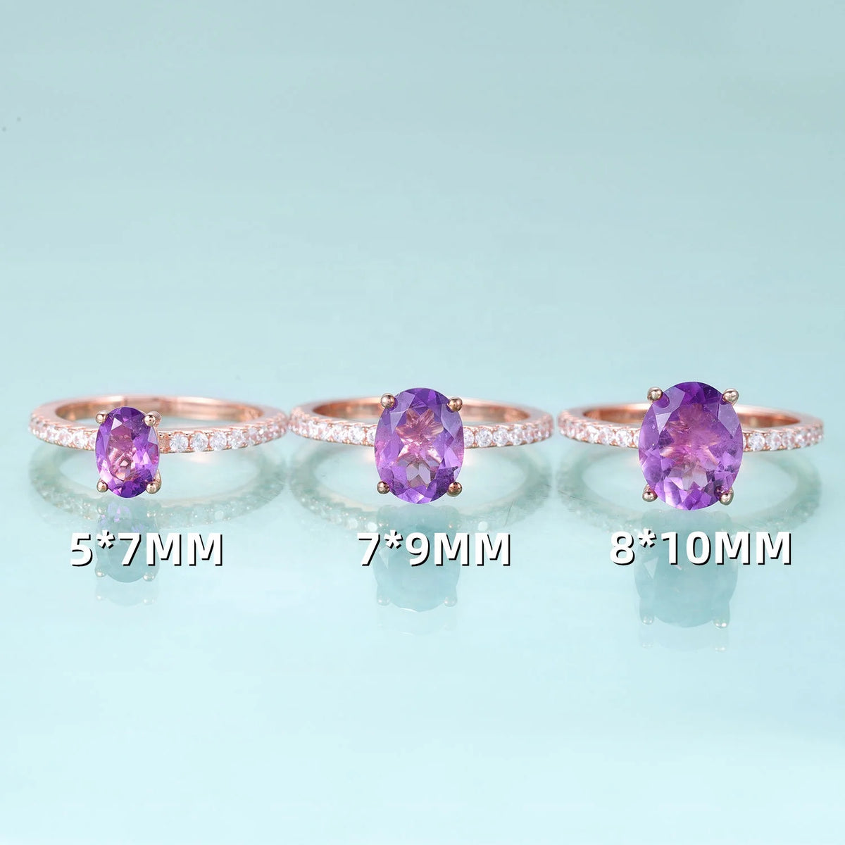 Gemfiori Natural Gemstone Big Main Stone Oval Cut 8*10MM 925 Sterling Silver Women Jewelry Ring Garnet Amethyst Sky Blue Topaz Ring