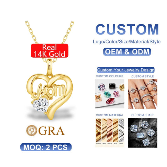 Gioiellieri Fine Jewelry Manufacturer MOM Daughter Affection 0.5ct Moissanite Hollow 14K Gold Mother's Day Gift Heart Pendant
