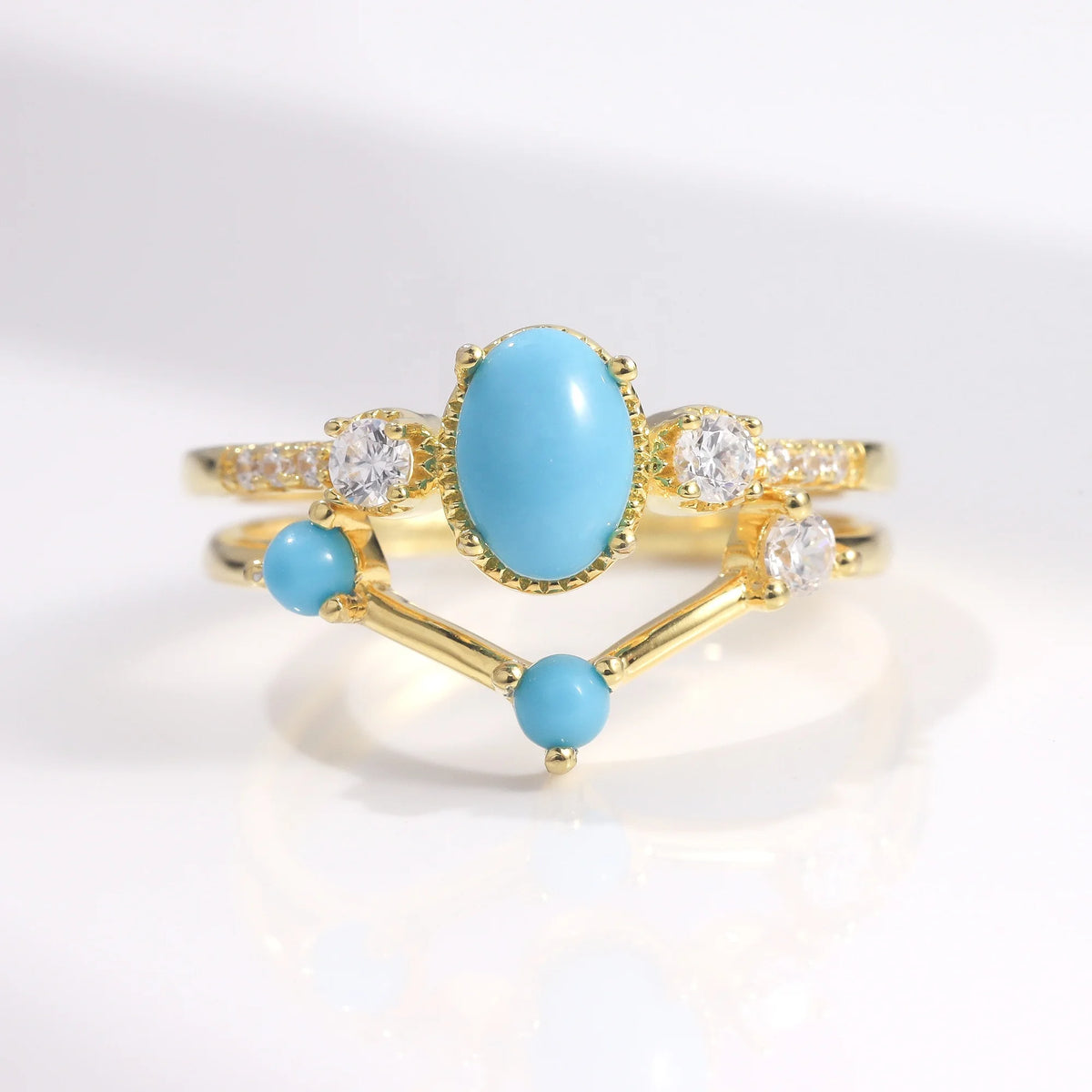 ArtistA Abiding Light Luxury Cluster Zirconia Synthetic Turquoise Gemstone 925 Silver Wedding Engagement Ring Set