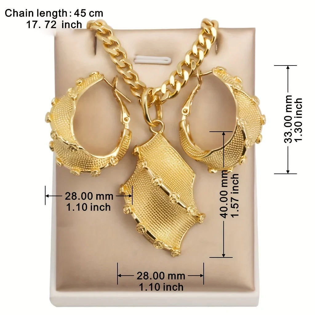 XOTICA Elegant 18K Golden Plated 3-Piece Women's Jewelry Set Hypoallergenic Copper Earring Hook Perfect Daily Gift Wedding Accessory