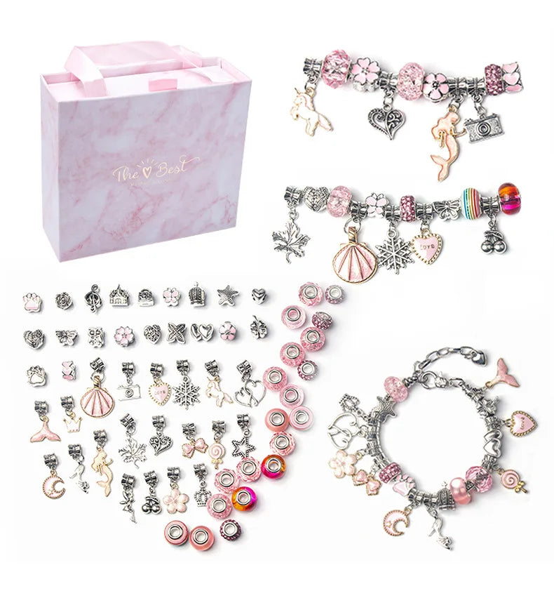 Wholesale 66PCS/Set Cartoon Kids DIY Bracelet Set with Jewelry Gift Box Fantasy Girls Charms Bracelet Making Kit Colorful