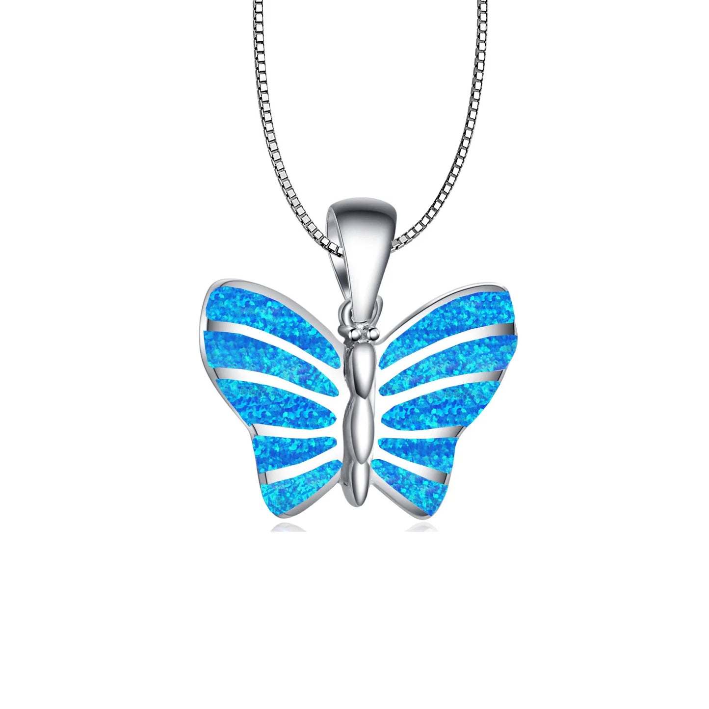 Aobao Christian White Copper Silver Plated Sweater Chain Butterfly Necklace Trendy Forest Butterfly Pendant Jewelry Opal Inlay