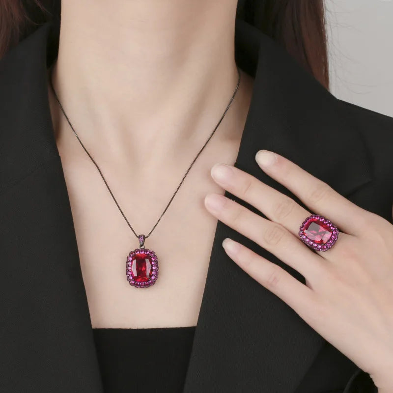 Gemfiori New High-end Light Luxury High-quality Set Pendant Ring Jewelry Inlaid with Shiny Zircon Fashionable Jewelry Set