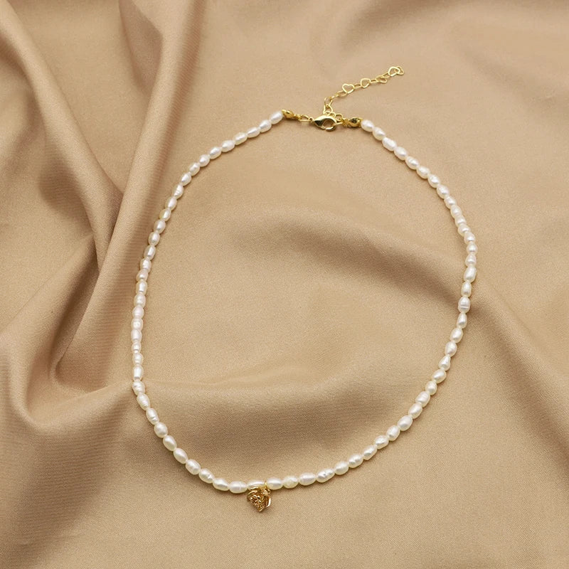 Simple Zircon Butterfly Pendant Freshwater Pearl Necklace Baroque Enamel  Gold Plated Luxury for Girls Necklace Fine Jewelry