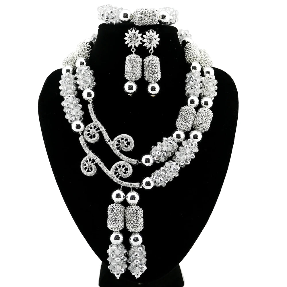 Zhuerrui Luxurious African Red Bead Jewelry Set Eye Catching Necklace Earrings Ideal for Parties and Special Occasions YL108