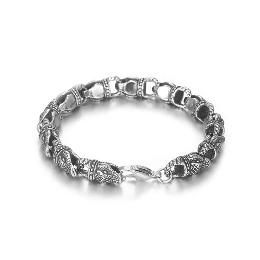 KALEN 220mm Men Punk Silver/Gold Stainless Steel Snake Head Links Bracelet