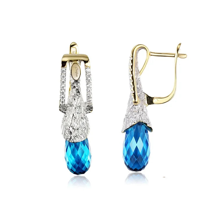 Online Wholesale PERFECT Brand Blue Grass 925 Sterling Silver Classic Clip Rhodium 18K Gold Plated Eardrop Earrings for Women's
